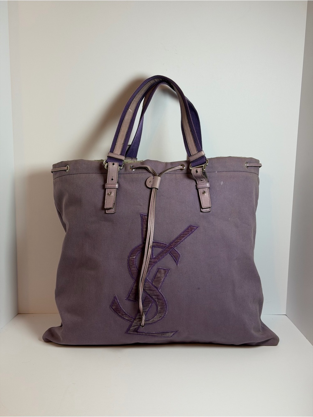 Vintage Yves Saint Laurent Kahala Purple Canvas Tote with Tonal Velour YSL Logo